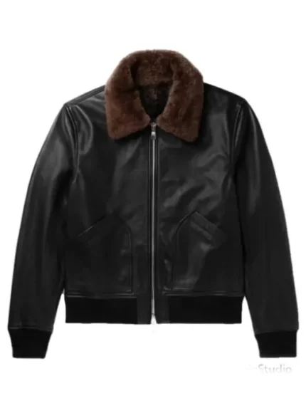 Mens Black Bomber Shearling Jacket