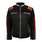 Mens Cafe Racer Striped Black Retro Biker Jacket