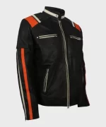 Mens Cafe Racer Striped Black Retro Biker Jacket - Image 3