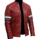 Mens Striped Red Cafe Racer Jacket