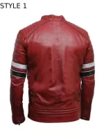 Mens Striped Red Cafe Racer Jacket