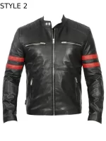 Mens Striped Red Cafe Racer Jacket - Image 3