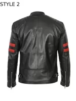 Mens Striped Red Cafe Racer Jacket - Image 2