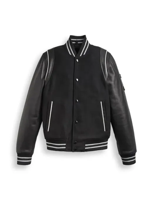 download (29) Black Varsity Bomber Leather Jacket With Stripes