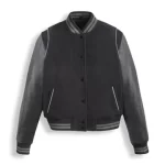 Black Varsity Leather Bomber Jacket