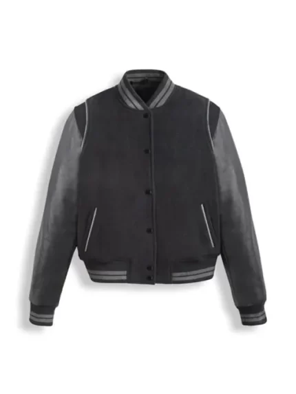 Black Varsity Leather Bomber Jacket