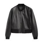 Classic Black Leather Bomber Jacket