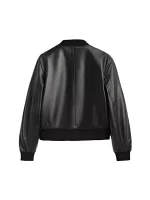 Classic Black Leather Bomber Jacket - Image 2