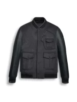 Black Wool Varsity Bomber Leather Jacket