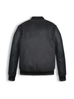 Black Wool Varsity Bomber Leather Jacket