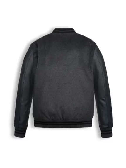 Black Wool Varsity Bomber Leather Jacket