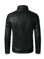 Men’s Black Biker Slim Fit Leather Jacket - Image 2