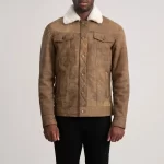 Dallis Brown Distressed Shearling Trucker Jacket - Image 4