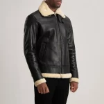 Francis B3 Black & Cream Leather Bomber Jacket - Image 6