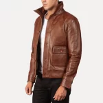 Columbus Classic Brown Leather Bomber - Image 6