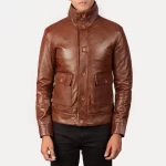 Columbus Classic Brown Leather Bomber - Image 5