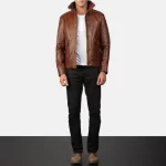 Columbus Classic Brown Leather Bomber - Image 4