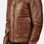 Columbus Classic Brown Leather Bomber - Image 2