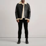 Francis B3 Black & Cream Leather Bomber Jacket - Image 5