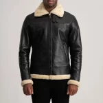 Francis B3 Black & Cream Leather Bomber Jacket - Image 4