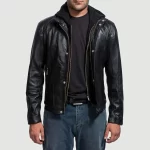 Highschool-Black-Hooded-Leather-Jacket-Men's-Streetwear