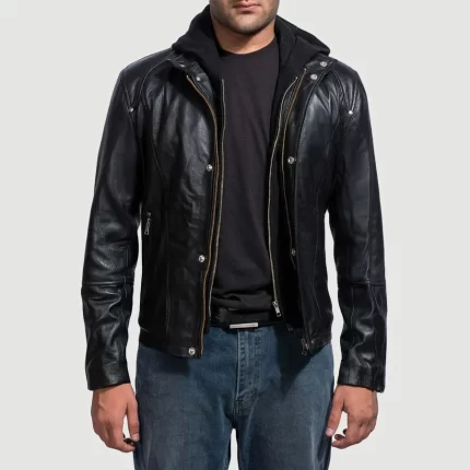 Highschool-Black-Hooded-Leather-Jacket-Men's-Streetwear