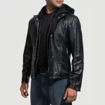 Highschool Black Hooded Leather Jacket – Men's Streetwear - Image 8