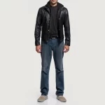 Highschool Black Hooded Leather Jacket – Men's Streetwear - Image 7