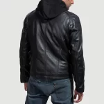 Highschool Black Hooded Leather Jacket – Men's Streetwear - Image 5