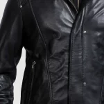 Highschool Black Hooded Leather Jacket – Men's Streetwear - Image 4