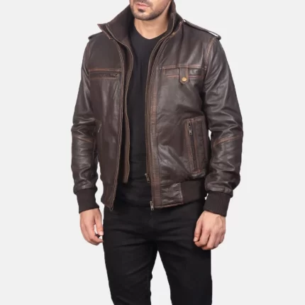 Glen-Street-Brown-Leather-Bomber-Jacket-Men’s-Classic-Streetwear-Outerwear