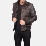 Glen Street Brown Leather Bomber Jacket Men’s Classic Streetwear Outerwear - Image 6