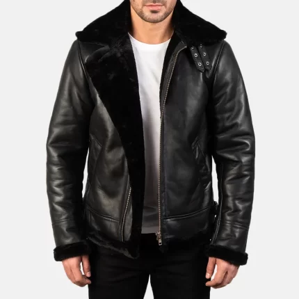 Francis-B-3-Black-Leather-Bomber-Jacket-Aviator-Style