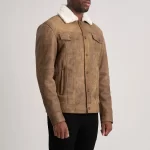 Dallis Brown Distressed Shearling Trucker Jacket - Image 6