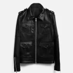 Men Zip Up Black Biker Trucker Leather Jacket